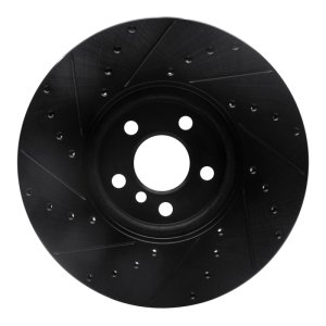 Mini Cooper Countryman Brake Rotor (1) - Front Right - R1 Concepts - Drilled & Slotted - Black - `15-`19